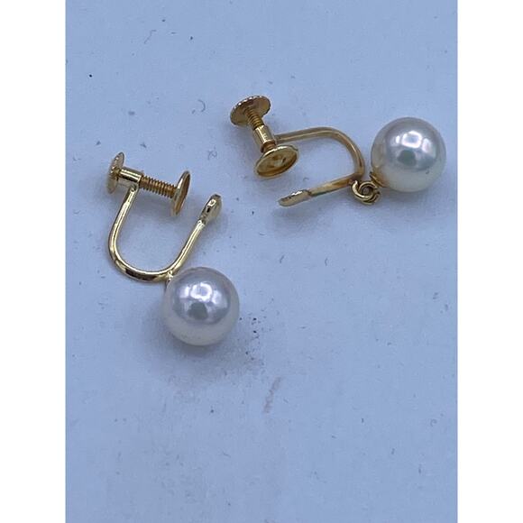 Authentic 18K Yellow Gold Pearl Earrings - Picture 3 of 5